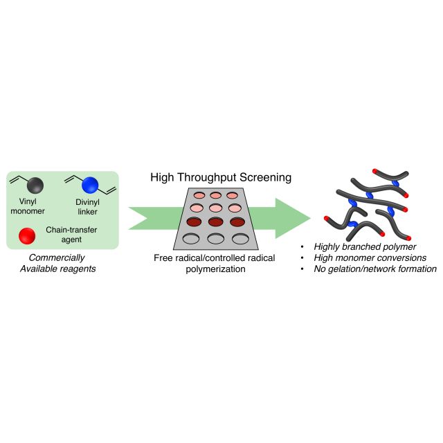 Schematic of using high-throughput screening to produce branched polymers